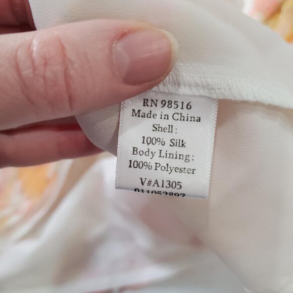 Y2K Babydoll Coldwater Creek Shirt Womens Small Orange Paisley Silk Sheer Top - Picture 7 of 9